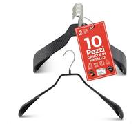 MAWA Grucce Appendiabiti Ergonomiche in Metallo, Set di 10, Ideali per Cappotti, Giacche, Blazer e Completi, Gancio Girevole 360°, Rivestimento Antiscivolo, 42 cm, Nero