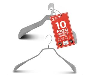 MAWA Grucce Appendiabiti Ergonomiche in Metallo, Set di 10, Ideali per Cappotti, Giacche, Blazer e Completi, Gancio Girevole 360°, Rivestimento Antiscivolo, 46 cm, Argento