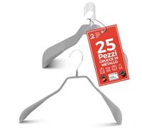 MAWA Grucce Appendiabiti Ergonomiche in Metallo, Set di 25, Ideali per Cappotti, Giacche, Blazer e Completi, Gancio Girevole 360°, Rivestimento Antiscivolo, 42 cm, Argento