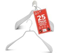 MAWA Grucce Appendiabiti Ergonomiche in Metallo, Set di 25, Ideali per Cappotti, Giacche, Blazer e Completi, Gancio Girevole 360°, Rivestimento Antiscivolo, 42 cm, Bianco