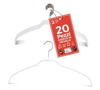 MAWA Grucce Appendiabiti Light 50%, Set di 20 Grucce Salvaspazio e Antiscivolo, Ideali per Camicie e Bluse, Gancio Girevole 360°, Rivestimento Antiscivolo, 42 cm, Bianco
