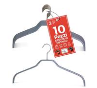 MAWA Grucce per Abiti, Silhouette F, Set di 10 Pezzi, Salvaspazio e Antiscivolo, per Camicie e Camicette, Ruotabili a 360°, con Rivestimento Antiscivolo, 45 cm, Argento