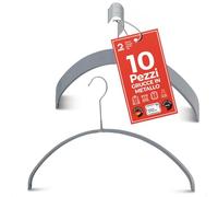 MAWA Grucce per Abiti, Economic P, Set di 10 Pezzi, Salvaspazio e Antiscivolo, per Magliette e Maglioni, Ruotabili a 360°, con Rivestimento Antiscivolo, 40 cm, Argento