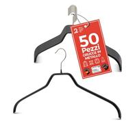 MAWA Grucce Appendiabiti, Set di 50 Grucce Salvaspazio e Antiscivolo, Ideali per Camicie e Bluse, Gancio Girevole 360°, Rivestimento Antiscivolo, 41 cm, Nero
