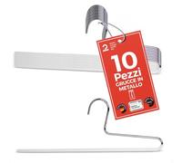 MAWA Grucce Pantaloni, Set di 10 Grucce Salvaspazio, Ideali per Jeans, Pantaloni in Tessuto e da Completo, Barra con Rivestimento Antiscivolo, 35 cm, Bianco