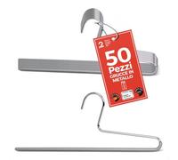 MAWA Grucce Pantaloni, Set di 25 Grucce Salvaspazio, Ideali per Jeans, Pantaloni in Tessuto e da Completo, Barra con Rivestimento Antiscivolo, 50 cm, Argento