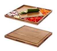 Mawazo Grande tagliere di lusso in acacia con contenitori, tagliere reversibile per formaggi e piatto da portata, tagliere in legno per cucina, spesso 36 x 36 cm, design originale britannico