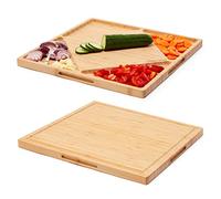 Mawazo Grande tagliere in 100% bambù biologico con contenitori, tagliere reversibile per formaggi e piatto da portata, tagliere in legno per cucina, spesso 36 x 36 cm, design originale britannico