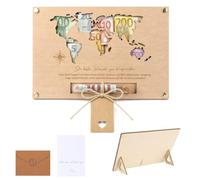 mawmuaw Mappa del mondo, regalo per cresima, colore legno, 25 x 17 cm | Regalo per denaro, provette con mappa del mondo, buste, regali per denaro, per feste di laurea, viaggi