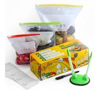 MAWZA Slider Ziplock Bag (50 pezzi), set di sacchetti riutilizzabili per congelatore, grandi, medi, piccoli sacchetti di plastica (4,5 l, 2,25 l e 1 l), 50 etichette adesive, porta sacchetti e penna