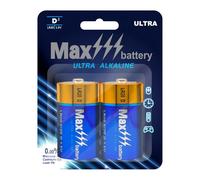 Max D Cell - Confezione da 2 batterie alcaline da 1,5 V - Batterie multiuso a lunga durata, dimensioni D, potenza resistente, durata 10 anni, resistenti alle perdite, per torce elettriche, radio