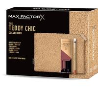 Max Factor, Cofanetto Regalo Donna Teddy Chic, Pochette in morbido tessuto teddy con Rossetto Lipfinity 016 Glowing + Colour Elixir Matita Labbra 5 Brown 'n Nude