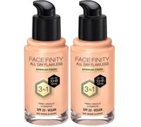 Max Factor Facefinity All Day Flawless 3 in 1 Fondotinta Liquido a Lunga Durata, 45 Warm Almond, 30 ml (Confezione da 2)