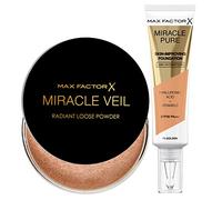 Max Factor Miracle Pure Skin-Improving Foundation Fondotinta Liquido Idratante SPF30 PA+++ Lunga Tenuta 75 Golden + Max Factor Miracle Veil Radiant Loose Powder Cipria in Polvere Translucent