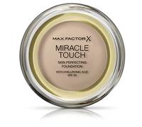 Max Factor Miracle Touch Perfecting Fondotinta 40 Creamy Ivory, copertura completa ed effetto idratante, con acido Ialuronico e formula SPF 30, 11,5 g