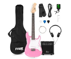 Max GigKit - Kit per chitarra elettrica Junior 3/4, colore blu, per principianti, con amplificatore, borsa, accordatore, tracolla e tutti gli accessori per bambini da 8 a 13 anni (Pink)
