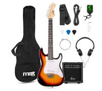 Max GigKit - Starter Pack per chitarra elettrica Junior, 3/4, Sunburst, kit completo per principianti con amplificatore da 20 W, custodia, accordatore, corde di ricambio, plettri, tracolla, ideale per