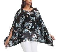 Max Hsuan Camicetta da donna ampia, oversize, taglie forti, a tunica, con motivo floreale, in chiffon, caftano, Inchiostro Farfalle Floreali, 16-18