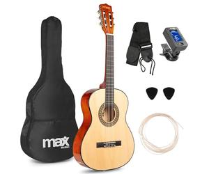 MAX SoloArt - Chitarra 3/4 per bambini a partire da 6 anni, chitarra acustica junior con custodia, plettro, tracolla e accessori per le corde, chitarra 3/4 per bambini dai 6 anni, chitarra in legno