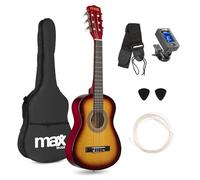 MAX SoloArt - Chitarra acustica 1/4 per bambini dai 3 anni in su, con custodia, plettro, tracolla e accessori per corde, chitarra per bambini dai 3 anni in su, Guitar in Sunburst