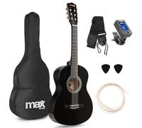 MAX SoloArt - Chitarra acustica 3/4 per bambini dai 6 anni in su, con custodia, plettro, tracolla e accessori per corde, chitarra 3/4 per bambini dai 6 anni in su, colore: Nero