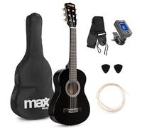 Max SoloArt Junior - Chitarra acustica 1/4 per principianti, set di strumenti in legno con accessori, ideale come regalo musicale per bambini, colore nero