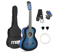MAX SoloArt Junior - Chitarra acustica classica 3/4, colore: blu | Per utenti da 8 a 12 anni, realizzata in legno di tiglio, include custodia, accordatore, tracolla e plettri di ricambio extra