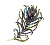 Max-Tonsen Spilla vintage con piume di pavone placcato oro smalto charms distintivo sciarpa spilla strass multicolore spilla pin gioielli pin