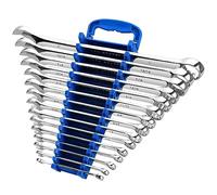 Max Torque - Set di 15 chiavi combinate di alta qualità, dimensioni da 0,6 cm a 2,5 cm, con organizer a rastrelliera, in acciaio al cromo vanadio, modello lungo, finitura cromata a specchio