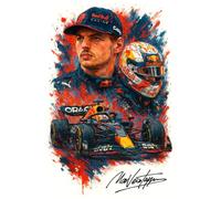 Max verstappen drivers F1 - Stampa ad acquerello autografata Splash Art, formato A4