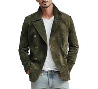 MAXATTIRE Cappotto da uomo in pelle scamosciata doppiopetto - cappotto blazer verde oliva stile militare