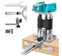 MaxAwe Fresa per bordi a batteria, senza brushless per Makita 18 V, 600 W, fresa in metallo duro con base trasparente, luce LED e 3 pinze (6,35/6/8 mm), fresatrice per lavorazione del legno senza