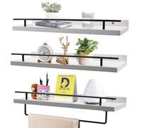 MaxAwe Mensola da parete in legno, portata 20 kg, colore bianco, con portasciugamani, 3 ripiani con 5 ganci, 40 cm, per bagno, cucina, camera da letto
