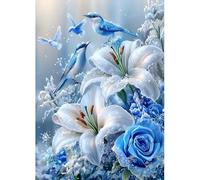 MAXBYE 5D Uccelli Diamond Painting Art Kits Adulti, DlY Fiori con Neve Round Full Drill Diamond Art Kits Punto Croce Gemme Semplici Set per Principianti, Cristallo Artigianato Home Wall Decor 30x40cm