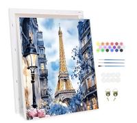 MAXBYE Dipingi con i Numeri Adulti con Telaio, Paesaggio Torre Eiffel Kit di Pittura a Olio su Tela Fai-da-Te Principiante con Pennelli Pittura Pigmento Acrilico Disegno, Decorare Casa Regali 30x40cm