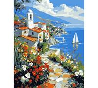 MAXBYE Dipingi con i Numeri Adulti, Paesaggi Costieri Kit di Pittura a Olio su Tela Fai-da-Te per Principiante con Pennelli Pittura Pigmento Acrilico Disegno, Decorazioni Casa Regali 40x50cm