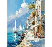 MAXBYE Dipingi con i Numeri Adulti, Paesaggi Costieri Kit di Pittura a Olio su Tela Fai-da-Te per Principiante con Pennelli Pittura Pigmento Acrilico Disegno, Decorazioni Casa Regali 40x50cm