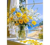 MAXBYE Dipingi con i Numeri per Adulti, Fiori Gialli Kit di Pittura a Olio su Tela Fai-da-Te per Principiante con Pennelli Pittura Pigmento Acrilico Disegno, Decorazioni Casa Regalo 40x50cm
