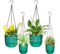 Maxcheck 4 vasi da fiori da appendere, 16,5 cm, 11,4 cm, autoirriganti, per piante da interno, in plastica, da appendere, per interni ed esterni, con foro di drenaggio e ganci