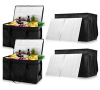 Maxcheck Confezione da 4 sacchetti isolati per la consegna degli alimenti con fondo rigido, capacità XXXL, borsa termica riutilizzabile per pizza cibi caldi e freddi, sacchetti per la spesa