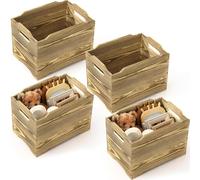 Maxdot 4 scatole decorative in legno con manici, 35,5 cm, rustiche, marrone chiaro, grandi, ceste per scaffali, impilabili, cubi, giocattoli, vestiti, libri, casa e ufficio