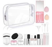 Maxdot Confezione da 20 contenitori da viaggio per il trucco, mini pennelli da trucco, kit di flaconi vuoti con spatole per le dita, a prova di perdite, accessori cosmetici ricaricabili per prodotti