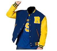 MAXDUD Giacca bomber da uomo blu e giallo | Varsity Jacket KJ - R Logo College Letterman Jacket Slimfit Casual Baseball Giacca leggera, Blu & Giallo - Lana, M
