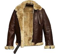 MAXDUD Giacca in pelle di pecora da uomo in finta pelliccia di montone aviatore B3, Marrone - Ecopelle, L