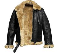 MAXDUD Giacca in pelle di pecora da uomo in finta pelliccia di montone aviatore B3, Nero - Vera Pelle, L
