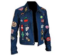 MAXDUD New Rocket Taron - Giacca in denim blu con toppe sul davanti e sul retro, Giacca Denim Blu, M