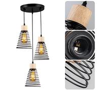 MAXDUYU Lampada a Sospensione Industriale a 3 Luci con Legno, Retrò Regolabile in Nero - Design Moderno per Sala da Pranzo, Cucina, Soggiorno, Bar, Ristorante
