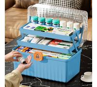 MaxEarn Contenitore per medicinali a 3 ripiani, grande scatola per medicinali, contenitore per medicinali, scatola di primo soccorso, custodia medica, scatola per accessori per capelli e cosmetici