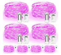 MAXEE 4pezzi 10M + 4pezzi 3M LED fata luci batteria, 8 modalità di controllo remoto, timer luci fatate, IP65 impermeabile, per Natale decorazione esterna interna, Rosa