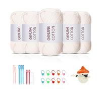 Maxee 5 x 50 g di filato di cotone spesso per uncinetto, filato grosso per uncinetto per principianti, lana Amigurumi per uncinetto senza spaccature, filato di cotone grosso, filato semplice per magli